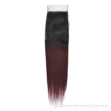 Ombre Color 1B 99J Virgin Human Straight Hair HD Lace Closure 2x6 4x6 Lace Closure 4x4 5x5 All Size Lace Closure with Baby Hair